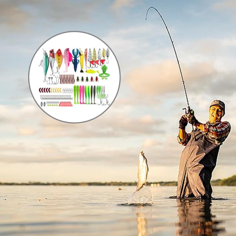 Angelset mit 133 Teilen und praktischer Köderbox für Angler