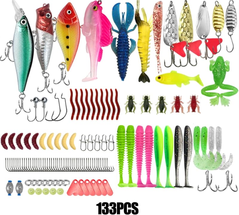 Angelset mit 133 Teilen und praktischer Köderbox für Angler