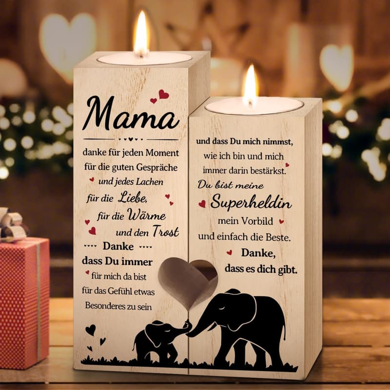 Geburtstagsgeschenk für Mama – Personalisierter Kerzenhalter mit Gravur