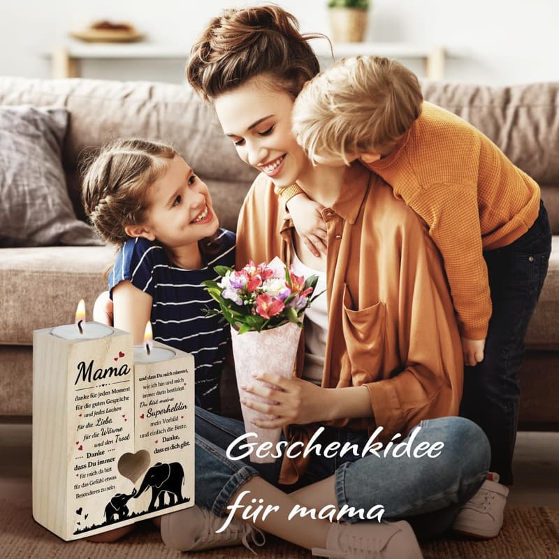 Geburtstagsgeschenk für Mama – Personalisierter Kerzenhalter mit Gravur