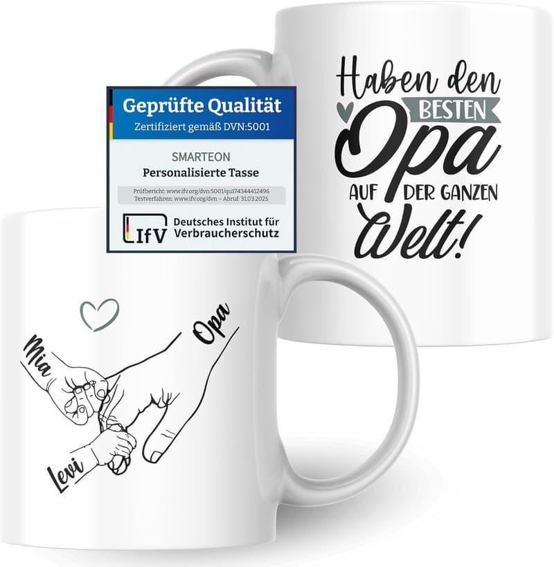 Personalisierte Tasse für Opa mit Kinderhänden und Namen