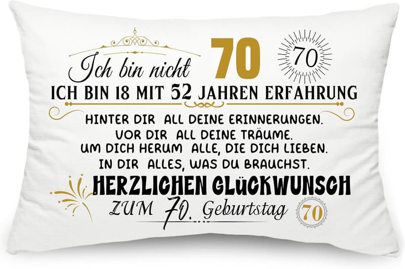 70. Geburtstag Kissenbezug für Frauen und Männer, 50x75 cm, Andenken