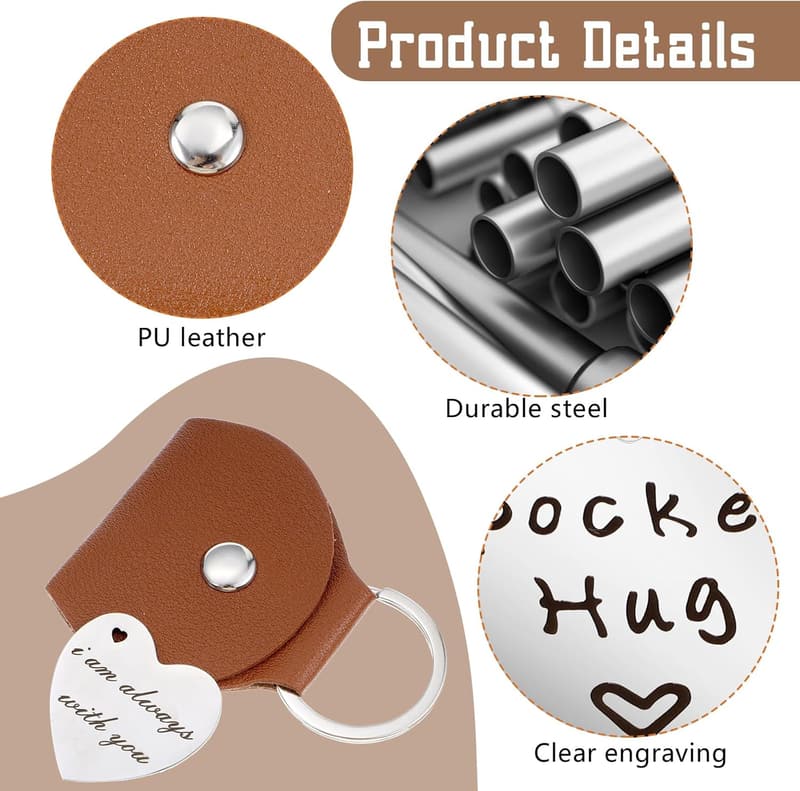 Pocket Hug Token für Männer und Frauen – Inspirierendes Andenken für Fernbeziehungen mit Leder-Schlüsselanhänger