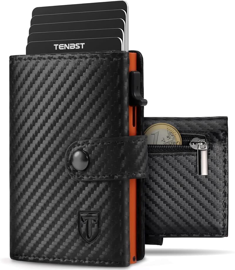 Slim Wallet Herren mit RFID-Schutz und Münzfach - Schwarz Orange