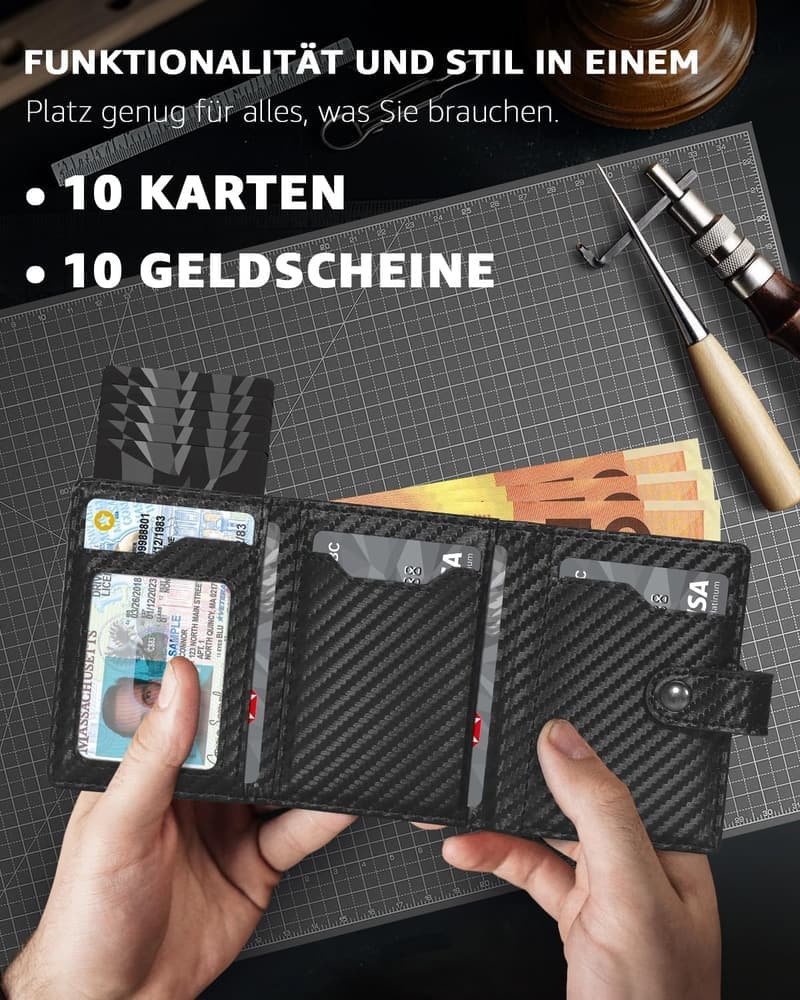 Slim Wallet Herren mit RFID-Schutz und Münzfach - Schwarz Orange