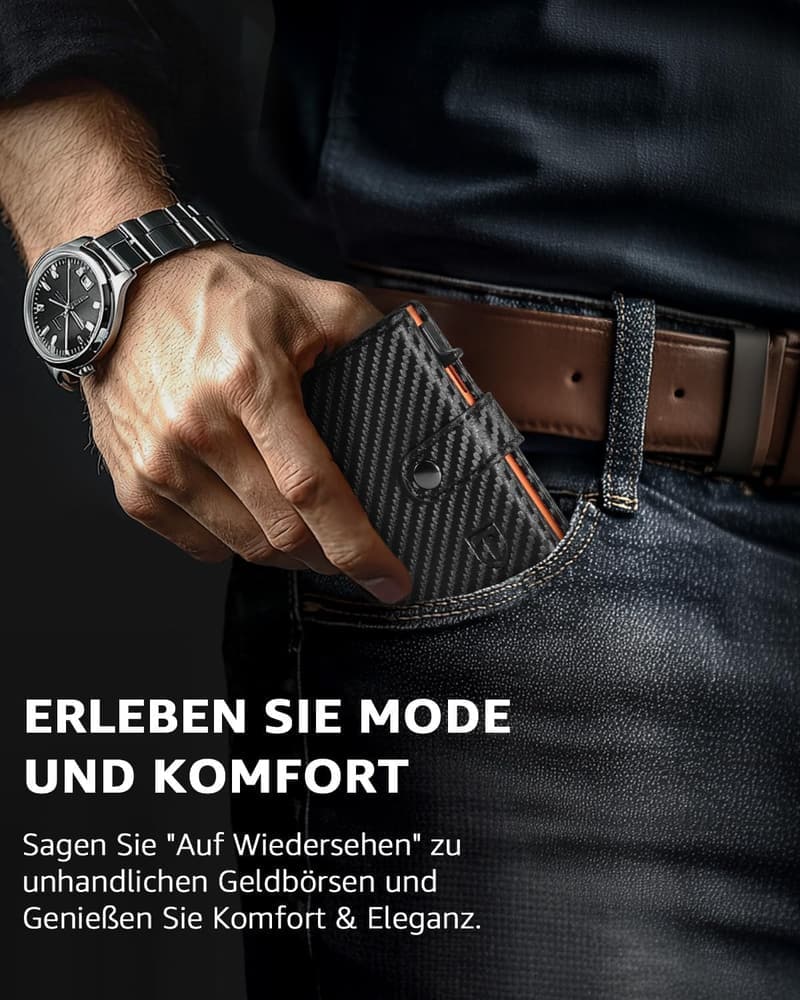Slim Wallet Herren mit RFID-Schutz und Münzfach - Schwarz Orange