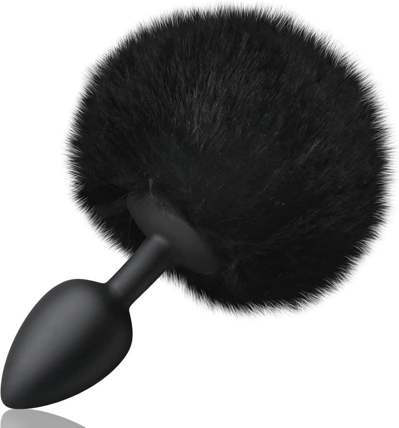Bunny Tail Silikon Anal Plug für Paare – Fetischspielzeug Schwarz