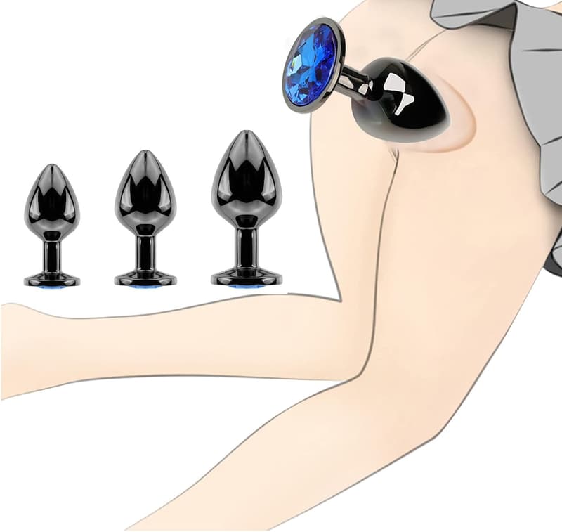 Kristall Butt Plug Set für Paare – 3 teilig, herzförmig, metallisch