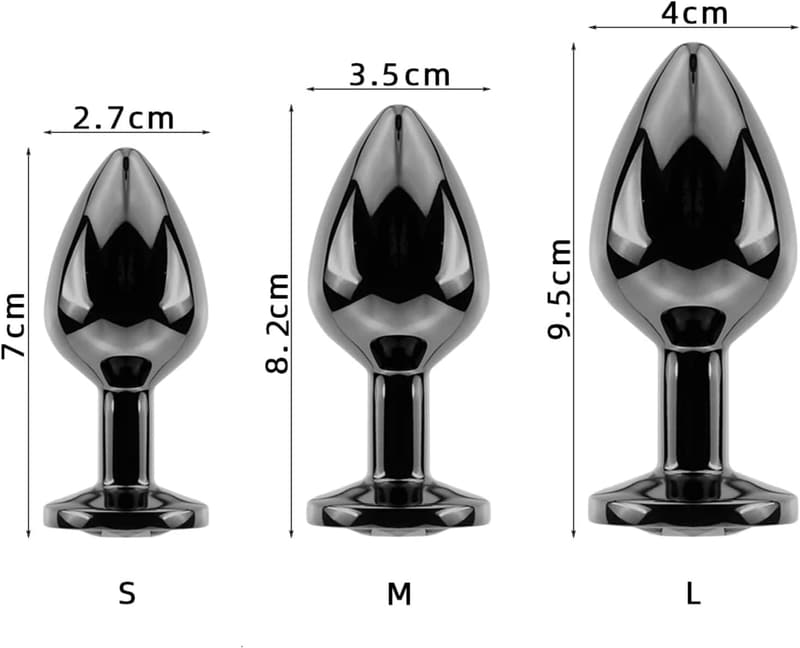 Kristall Butt Plug Set für Paare – 3 teilig, herzförmig, metallisch