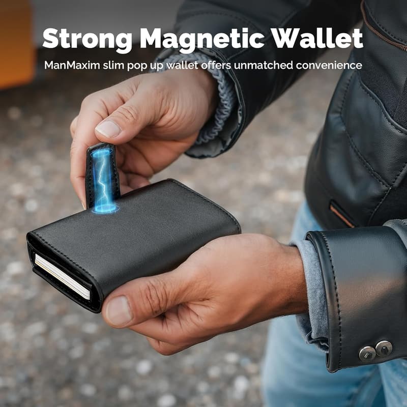 Slim Wallet für Herren mit RFID-Schutz und Münzfach, Schwarz