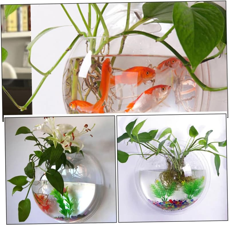 Wandmontiertes Aquarium und Blumentopf für transparente Dekoration