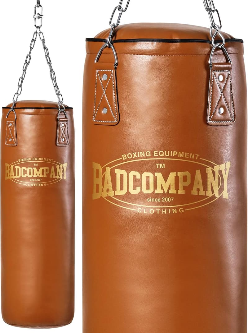 Bad Company Boxsack aus Kunstleder mit starker Stahlkette – gefüllt/ungefüllt, 80-180 x 35 cm, Braun