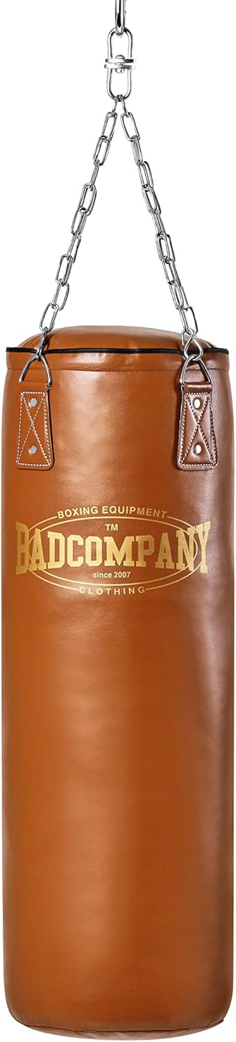 Bad Company Boxsack aus Kunstleder mit starker Stahlkette – gefüllt/ungefüllt, 80-180 x 35 cm, Braun