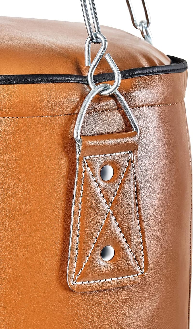 Bad Company Boxsack aus Kunstleder mit starker Stahlkette – gefüllt/ungefüllt, 80-180 x 35 cm, Braun