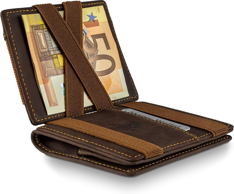 Klassische Magic Wallet mit großem Münzfach und RFID-Schutz - Braun Orange