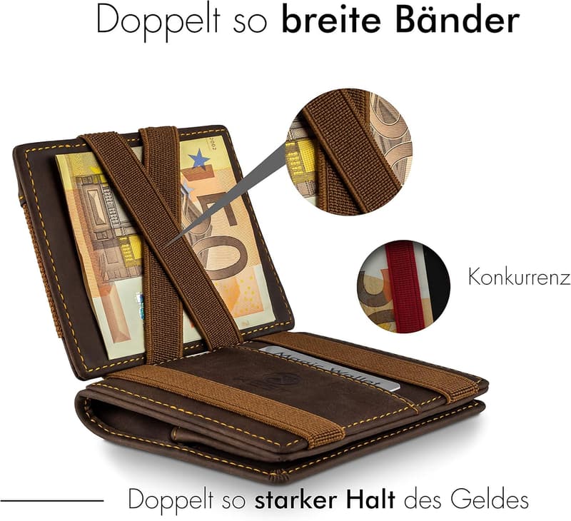 Magic Wallet mit großem Münzfach und RFID-Schutz – Braun Orange – Geschenkbox