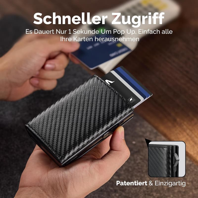 Herren Portemonnaie mit RFID-Schutz und Pop-up Kartenetui (Carbon)