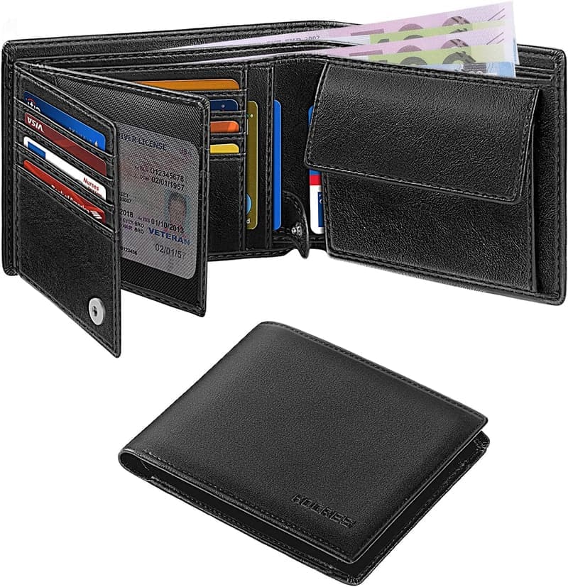 RFID-blockierende Leder-Geldbörse für Männer mit 15 Kartenfächer