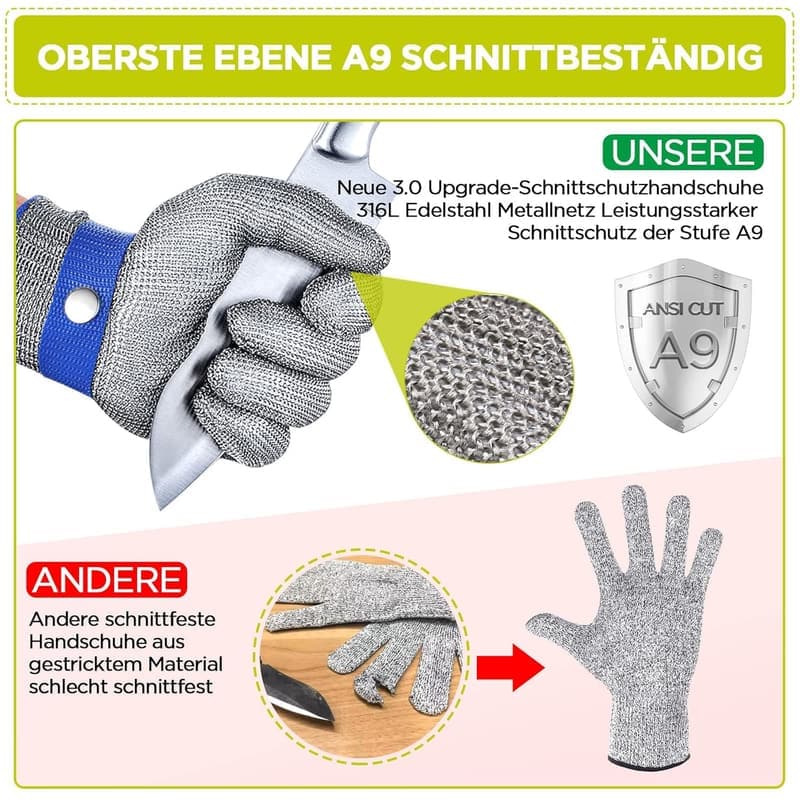 Schnittschutzhandschuhe Level 9 für Küche und Mandolinenarbeit, 10/XL