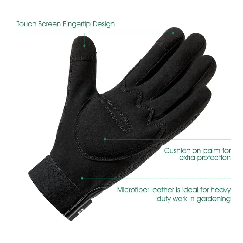 Durchstichsichere Touchscreen-Gartenhandschuhe für Rosenschnitt, gepolstert, Schwarz (L)