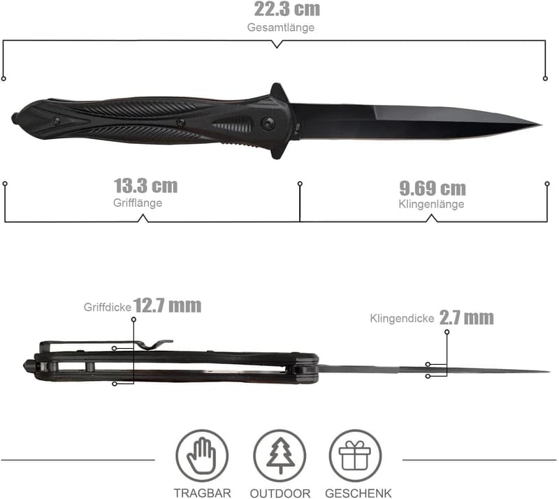 Taschenmesser mit Gürtelclip und Messerschärfer für Outdoor-Aktivitäten