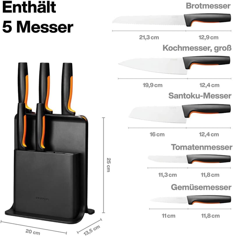 Fiskars Messerblock mit 5 Messern – Functional Form, Schwarz