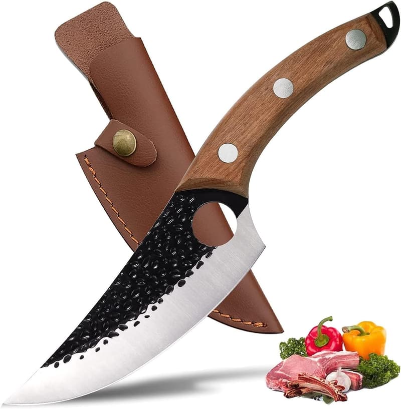 Japanisches Kochmesser 6 Zoll mit Lederhülle und Holzgriff