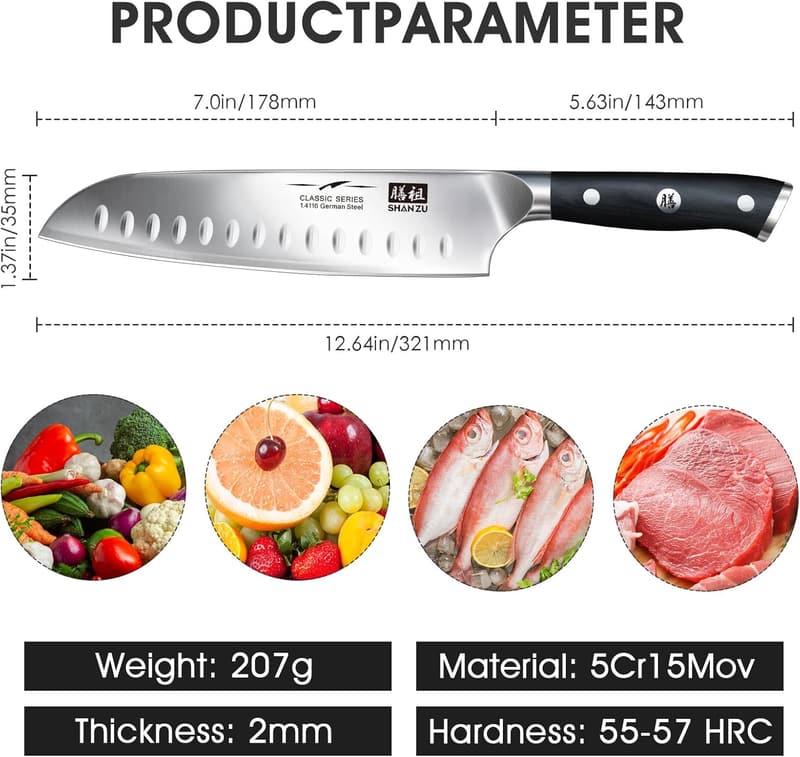 Profi Santoku Kochmesser 18 cm aus deutschem Edelstahl mit Geschenkbox