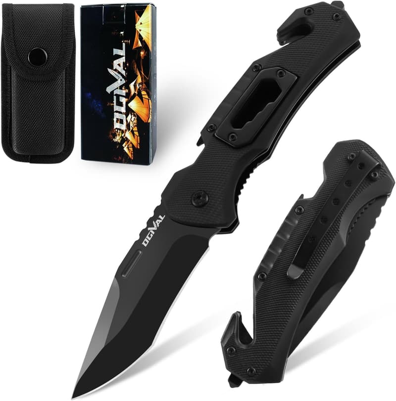 Outdoor 5-in-1 Klappmesser mit Aluminiumgriff und Clip, Schwarz