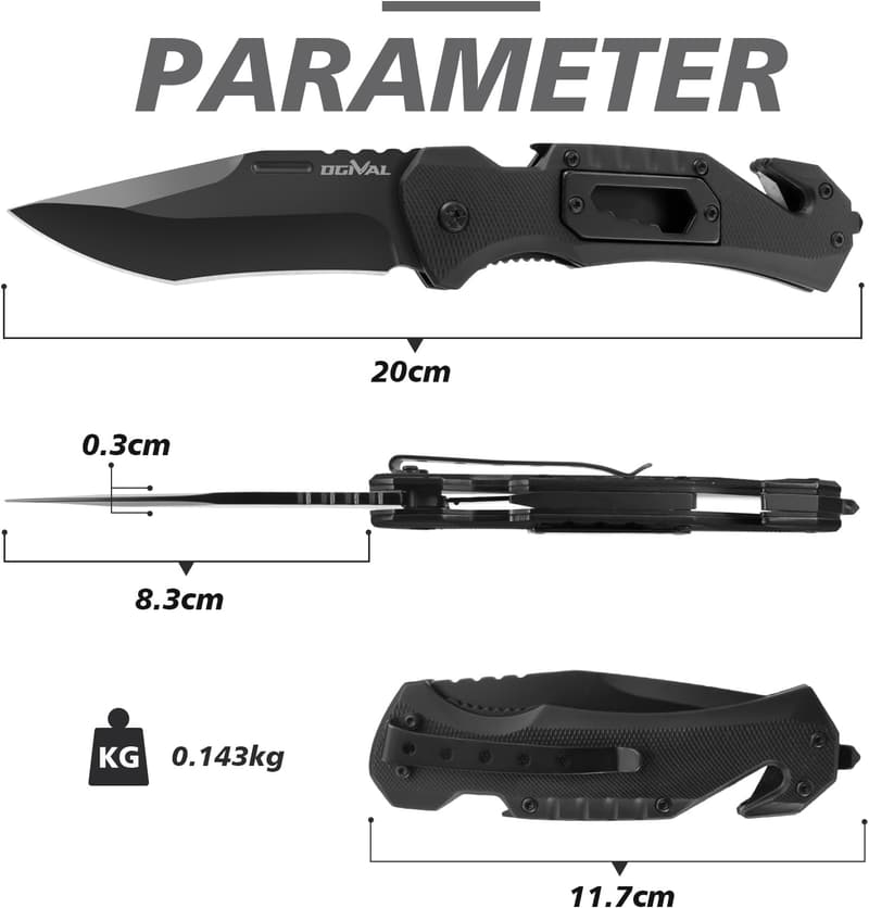 Outdoor 5-in-1 Klappmesser mit Aluminiumgriff und Clip, Schwarz