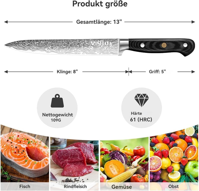 Schinkenmesser aus EN1.4116 Stahl – 8 Zoll Tranchiermesser Geschenkset