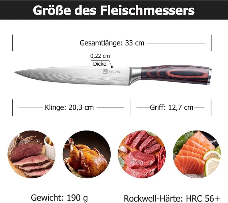 PAUDIN Tranchiermesser 20 cm aus hochlegiertem Carbonstahl