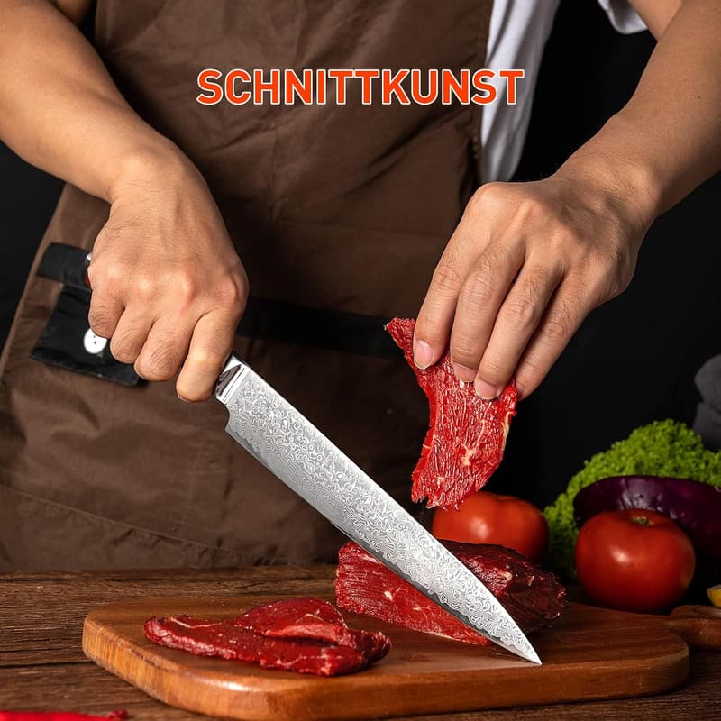 Profi Damast Tranchiermesser 20 cm mit Holzgriff in Geschenkbox
