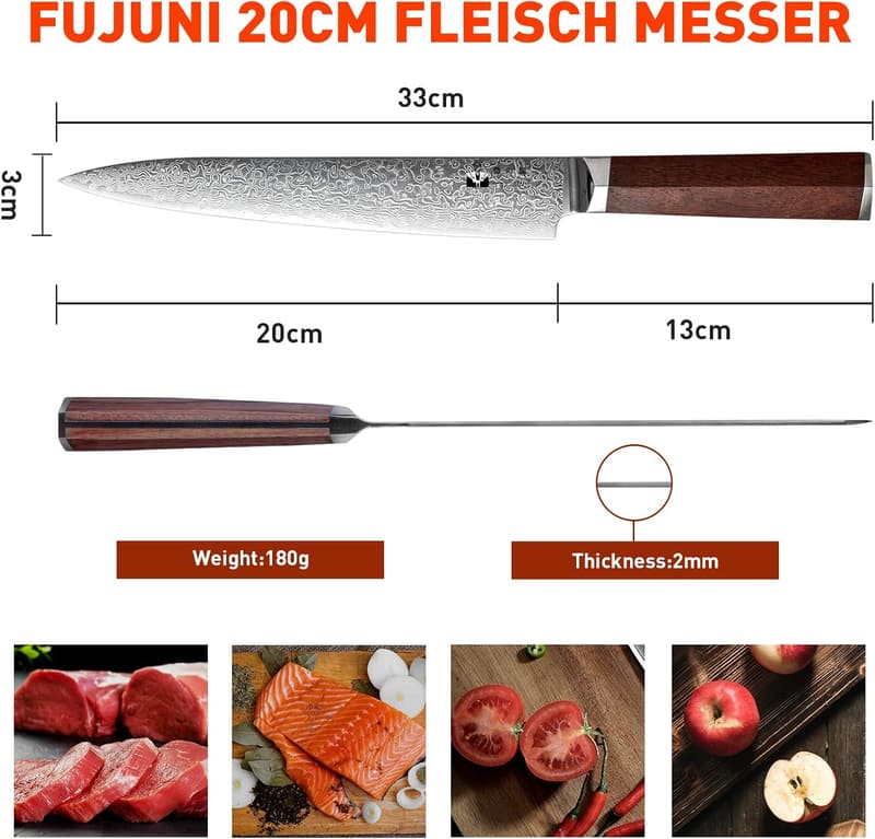 Profi Damast Tranchiermesser 20 cm mit Holzgriff in Geschenkbox