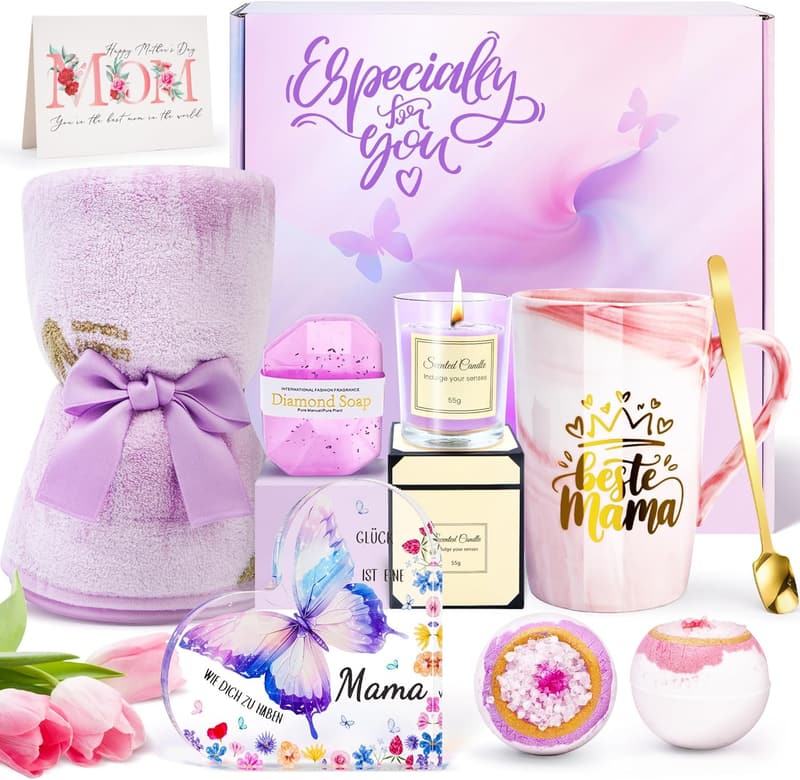 Muttertagsgeschenk-Set mit Tasse und Herz-Acryl für Mama