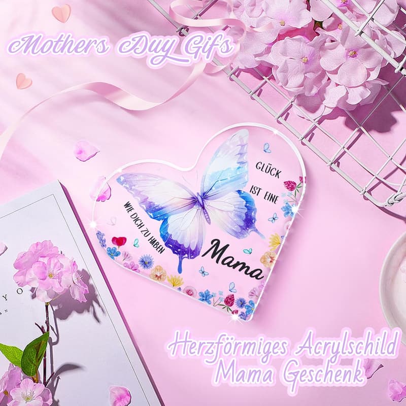 Muttertagsgeschenk-Set mit Tasse und Herz-Acryl für Mama