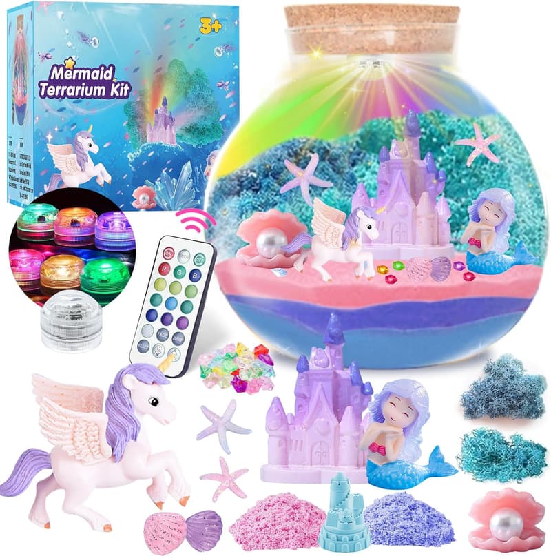 Einhorn Terrarium Set für Mädchen, DIY Nachtlicht Geschenk bis 12 Jahre