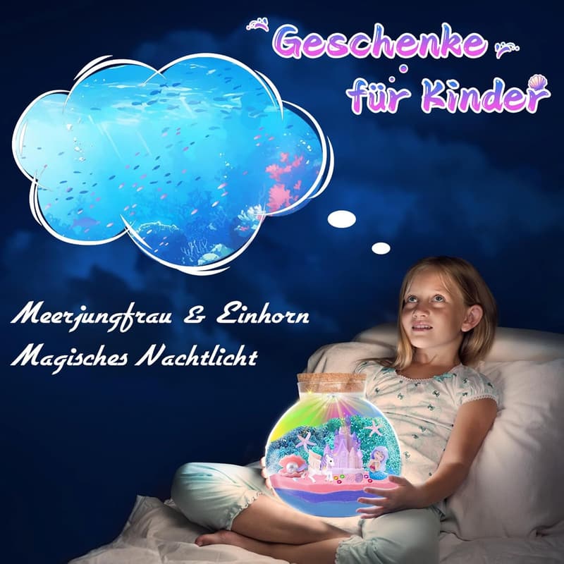 Einhorn Terrarium Set für Mädchen, DIY Nachtlicht Geschenk bis 12 Jahre