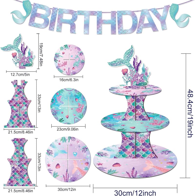 Meerjungfrau Cupcake-Ständer für 24 Cupcakes, 3-stufig, Ozean-Thema