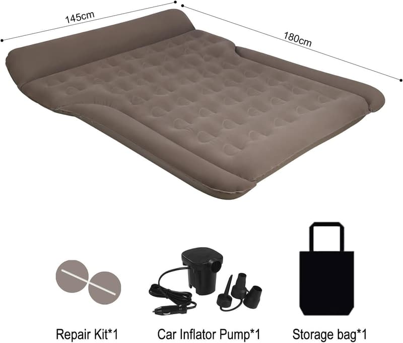 Aufblasbare Auto-Luftmatratze für Reisen und Camping, 180 x 145 cm, Grau