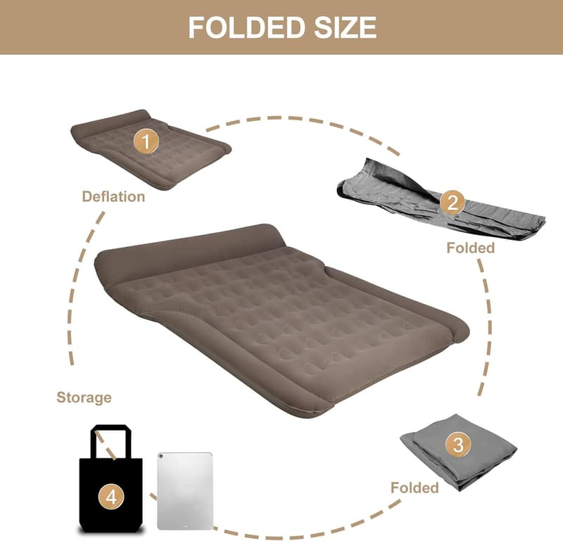 Aufblasbare Auto-Luftmatratze für Reisen und Camping, 180 x 145 cm, Grau