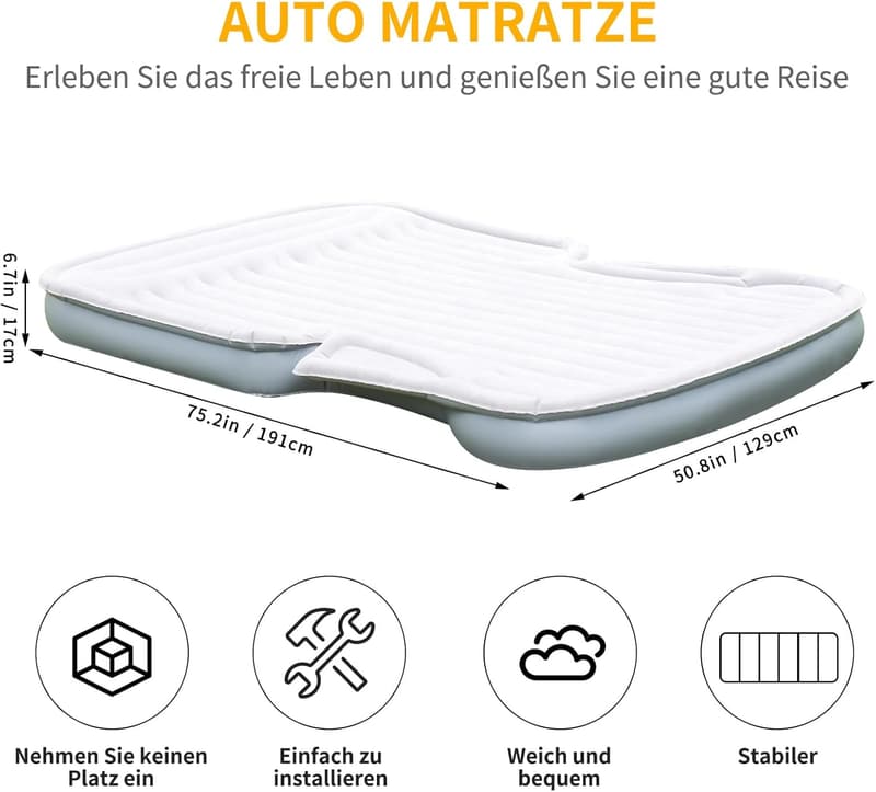 Camping Luftmatratze mit elektrischer Pumpe, bis 300 kg, Grau
