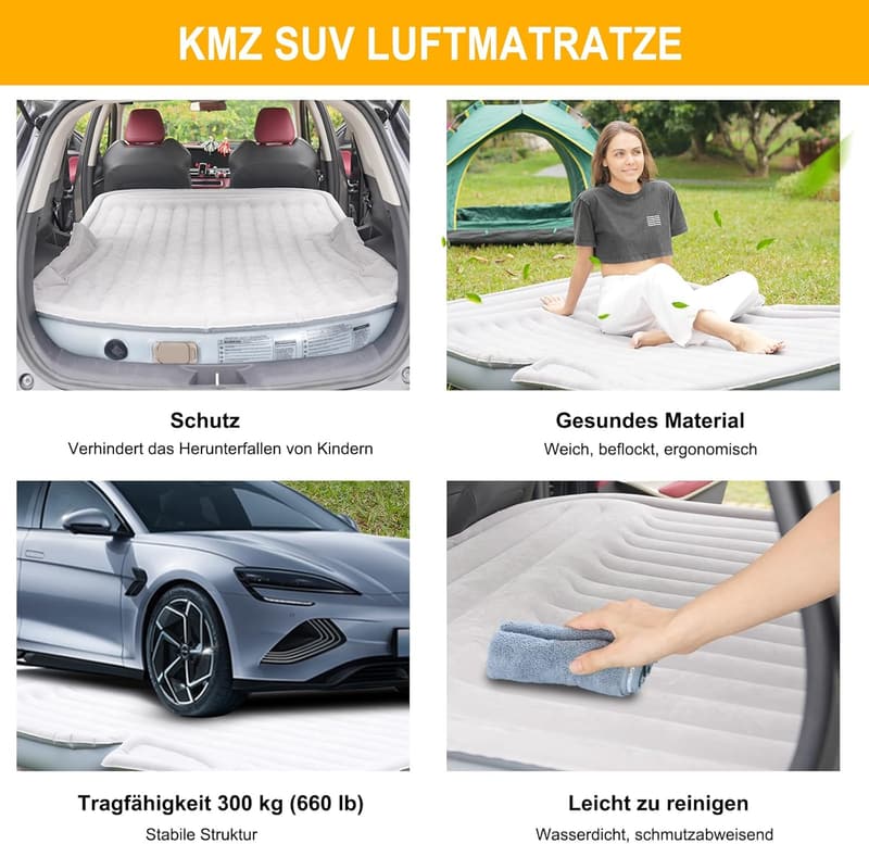 KMZ SUV Luftmatratze mit elektrischer Pumpe - Camping Bettmatratze grau