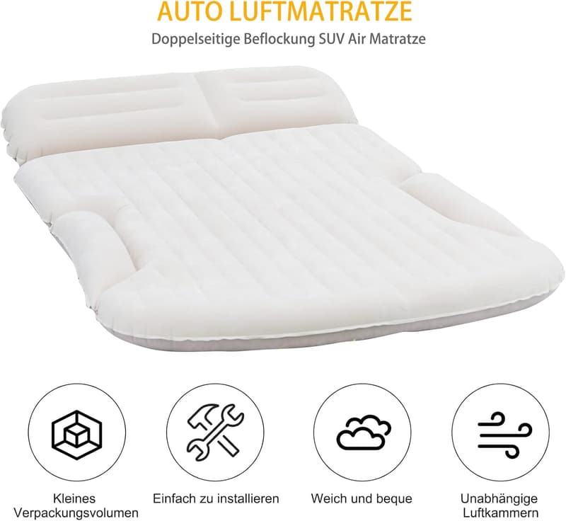 Aufblasbare Auto Matratze mit 2 Kissen für Camping und Reisen