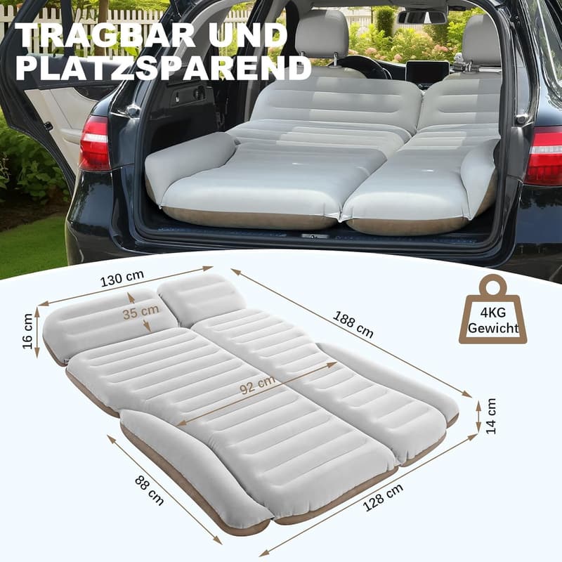 Doppelseitige Luftmatratze für SUV – Aufblasbares Auto-Bett mit 2 Kissen und Pumpe