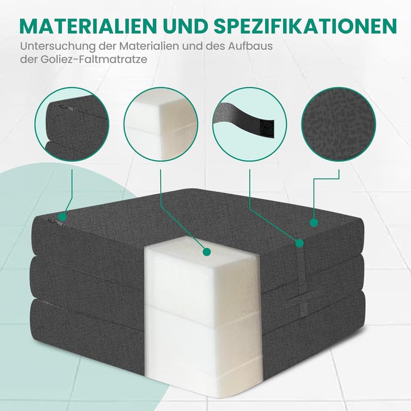Faltmatratze für Camping - 3-teilige klappbare Schaumstoffmatratze