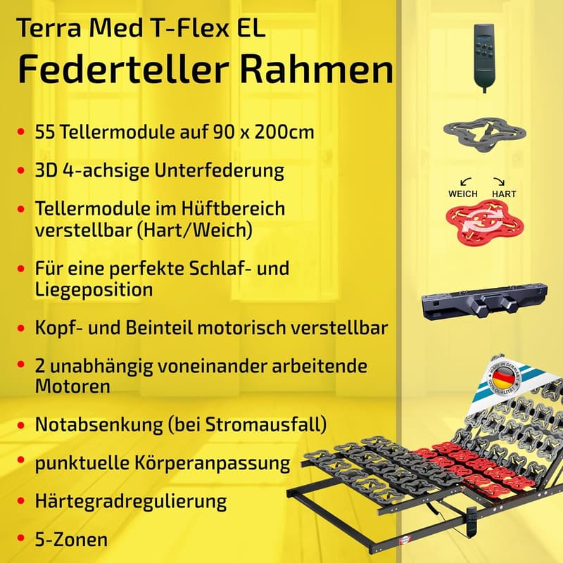 Elektrischer 5-Zonen Tellermotorrahmen Terra Med T-Flex – 140 x 200 cm, bis 200 kg belastbar