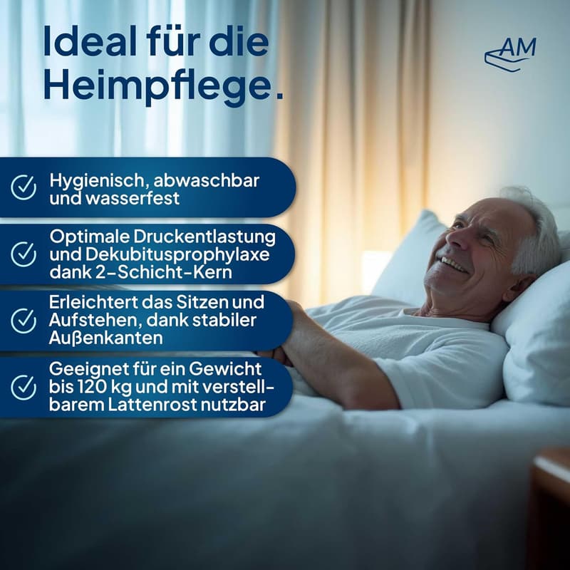 Premium Pflegematratze 90x200cm - 14cm hoch - Dekubitusprophylaxe - Made in Germany
