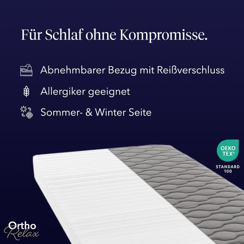 Ortho-Relax 4in1 Viskomatratze 90x200 cm, Härte H2-3, 100 Nächte Probeschlafen