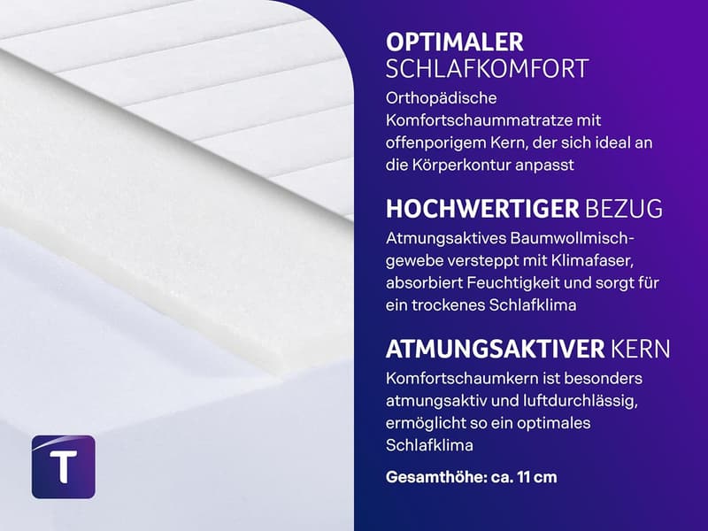Traumnacht Easy Comfort Matratze 90x200 cm, Härtegrad 4, Öko-Tex zertifiziert